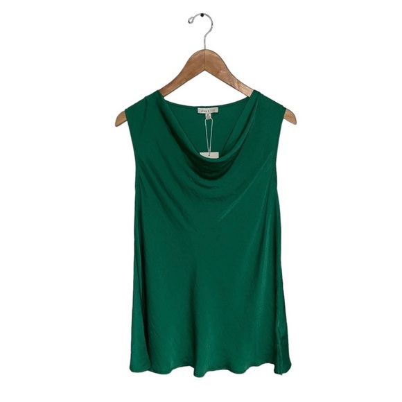 alex & lili Blouse Women’s Medium Emerald Green Satin Cowl Neck Sleeveless NWT‎ - Picture 1 of 7